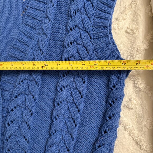 VTG Cozy Blue Cable Knit Button-Front Sweater Vest  Classic Chunky Knit Layer - Picture 8 of 10